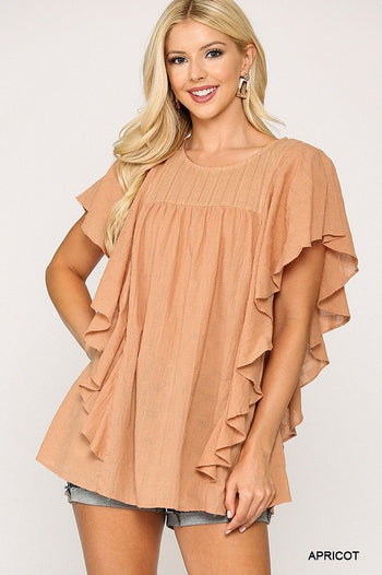 Textured Ruffle Sleeve Tunic Top With Back Keyhole - Deals Kiosk