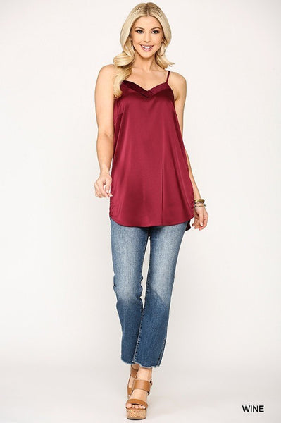 Velvet Mixed Adjustable Strap Round Hem Camisole - Deals Kiosk