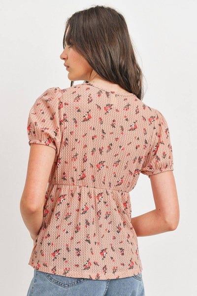 Front Tie Floral Waffle Top - Deals Kiosk