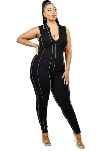 Plus Sleeveless Knitted Overlock Stitch Jumpsuit - Deals Kiosk