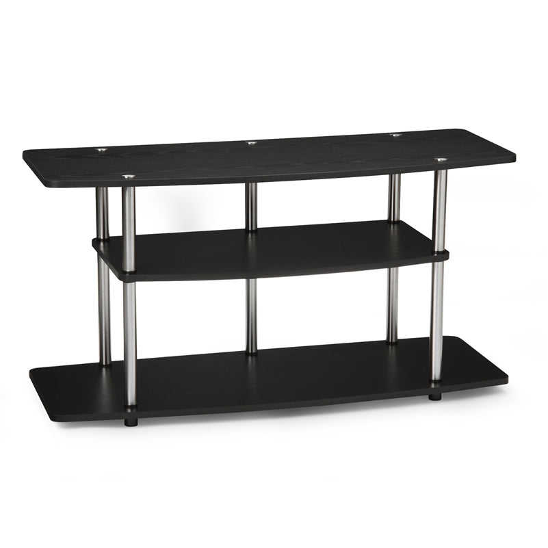 3-Tier Flat Screen TV Stand in Black Wood Grain / Stainless Steel - Deals Kiosk