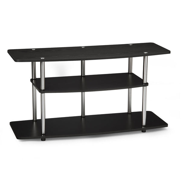 3-Tier Flat Screen TV Stand in Black Wood Grain / Stainless Steel - Deals Kiosk