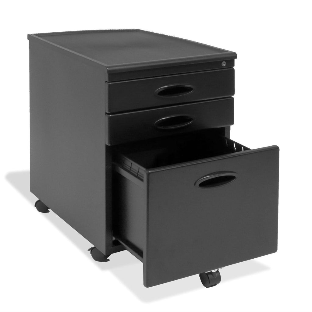 Black 3-Drawer Locking Mobile Filing Cabinet with Casters - Deals Kiosk