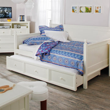 Full size White Wood Daybed with Pull Out Trundle - Deals Kiosk