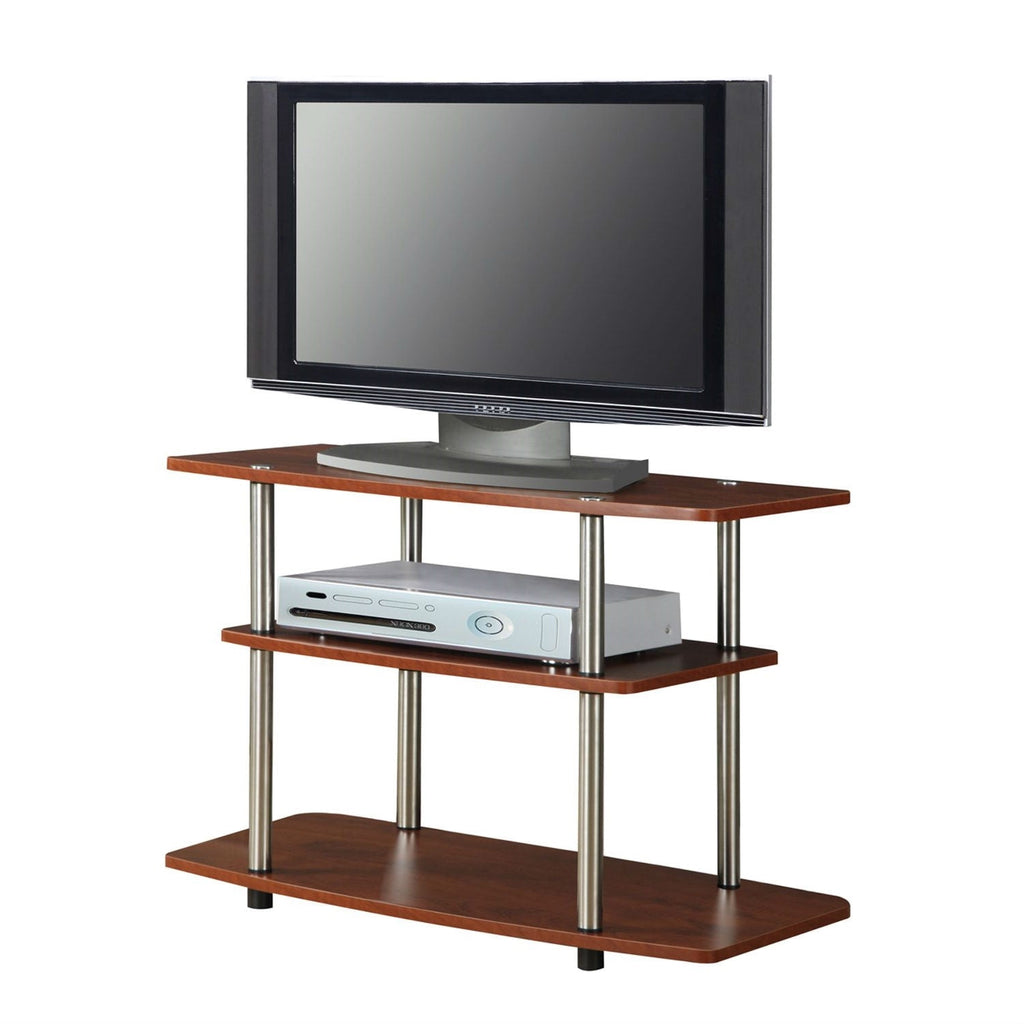 Modern Wood and Metal TV Stand in Cherry Brown Finish - Deals Kiosk