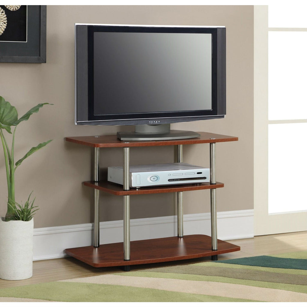 Modern Wood and Metal TV Stand in Cherry Brown Finish - Deals Kiosk