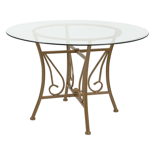 Contemporary 45-inch Round Glass Top Dining Table with Matte Gold Metal Frame