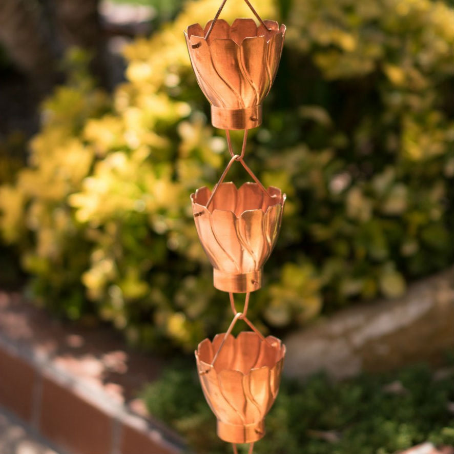 Copper 8.5 Ft Floral Petal Cups Rain Chain - Deals Kiosk