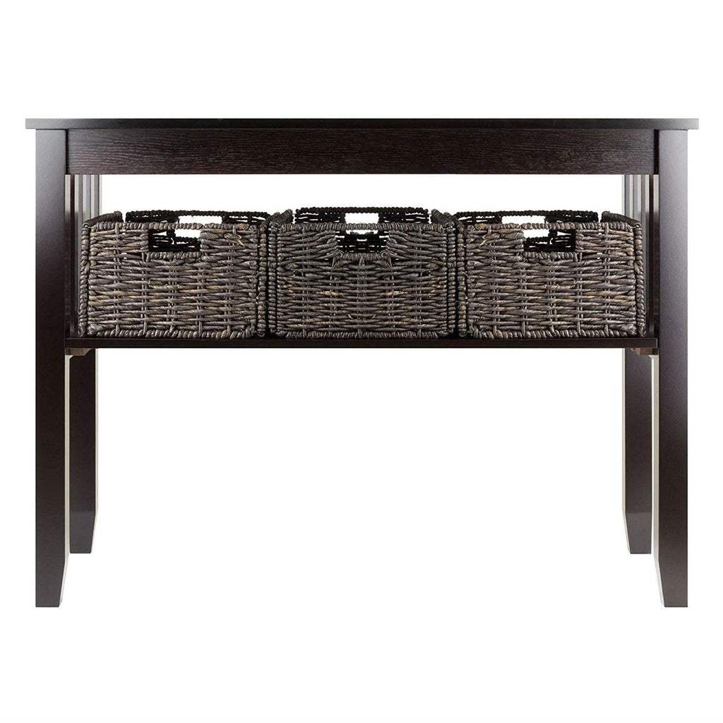 Espresso 2 Tier Entryway Hall Console Table with 3 Storage Baskets - Deals Kiosk