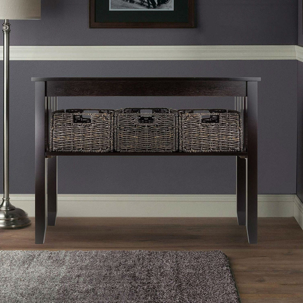 Espresso 2 Tier Entryway Hall Console Table with 3 Storage Baskets - Deals Kiosk