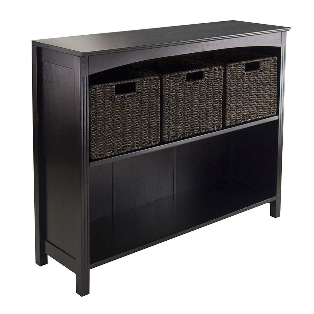 Espresso 3 Tier Bookcase Shelf Dresser with 3 Storage Baskets - Deals Kiosk