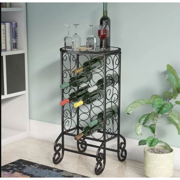 Black Iron 15-Bottle Wine Rack Accent Table - Deals Kiosk