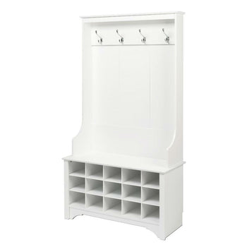 White Entryway Hall Tree Shoe Cubbie Coat Rack - Deals Kiosk