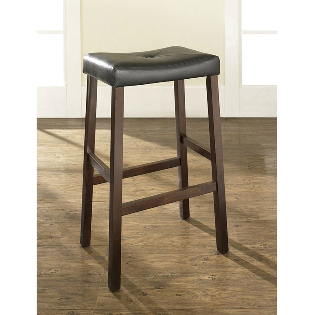 Set of 2 - Upholstered Faux Leather Saddle Seat Barstool in Mahogany - Deals Kiosk