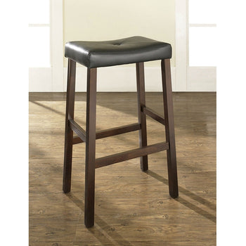 Set of 2 - Upholstered Faux Leather Saddle Seat Barstool in Mahogany - Deals Kiosk