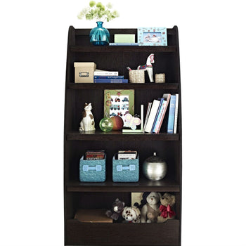 Kids 4-Shelf Bookcase in Espresso Wood Finish Childs Bedroom - Deals Kiosk