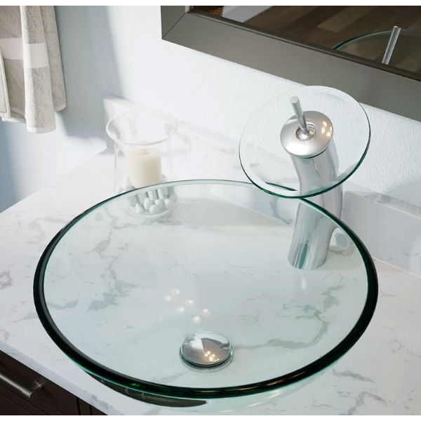 Crystal Clear Tempered Glass Round Bathroom Vessel Sink - Deals Kiosk