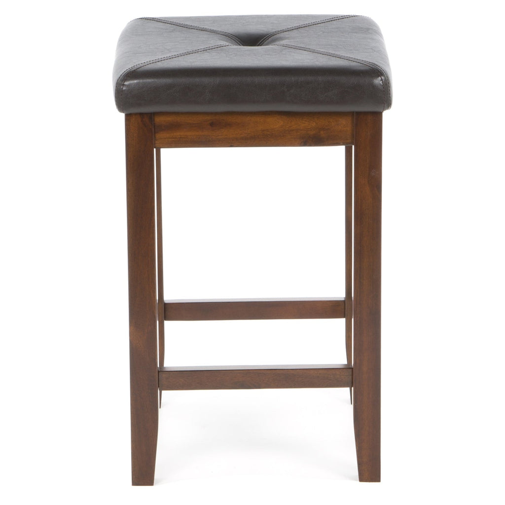 Set of 2 - Vintage Mahogany Bar Stools with Faux Leather Cushion Seat - Deals Kiosk