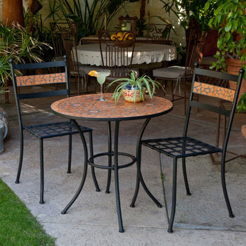 3-Piece Black Metal Patio Bistro Set with Terra Cotta Tiles - Deals Kiosk