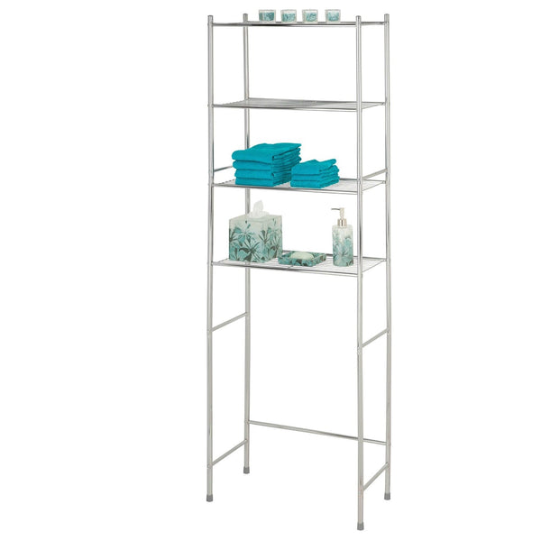 Bathroom Linen Tower Over the Toilet Shelving Unit in Chrome Metal Finish