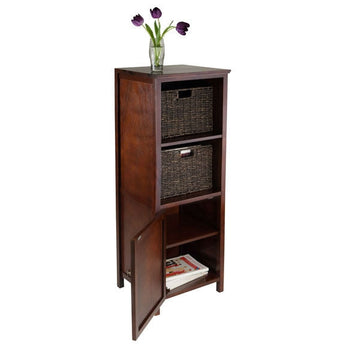Walnut 3 Piece Cabinet Cupboard Storage with 2 Foldable Baskets - Deals Kiosk