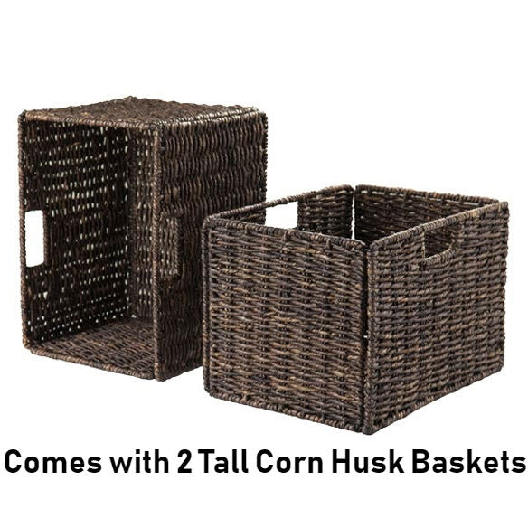 Walnut 3 Piece Cabinet Cupboard Storage with 2 Foldable Baskets - Deals Kiosk