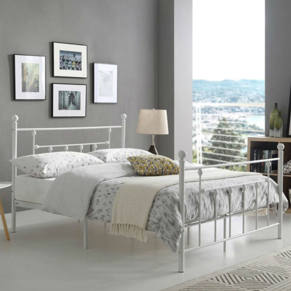 Full size White Classic Metal Platform Bed Frame with Headboard and Footboard - Deals Kiosk