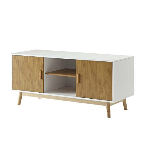 Modern 47-inch Solid Wood TV Stand in White Finish and Mid-Century Legs - Deals Kiosk