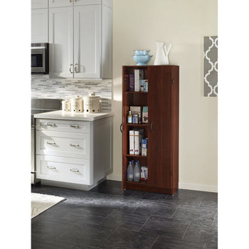 Wardrobe Cabinet with Shelves in Dark Cherry Wood Finish Bedroom Kitchen or Bathroom - Deals Kiosk