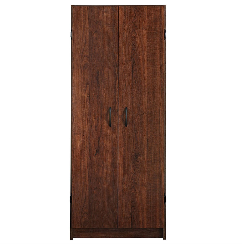 Wardrobe Cabinet with Shelves in Dark Cherry Wood Finish Bedroom Kitchen or Bathroom - Deals Kiosk