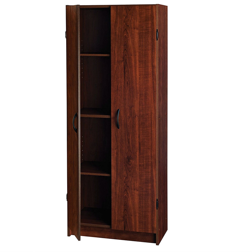 Wardrobe Cabinet with Shelves in Dark Cherry Wood Finish Bedroom Kitchen or Bathroom - Deals Kiosk