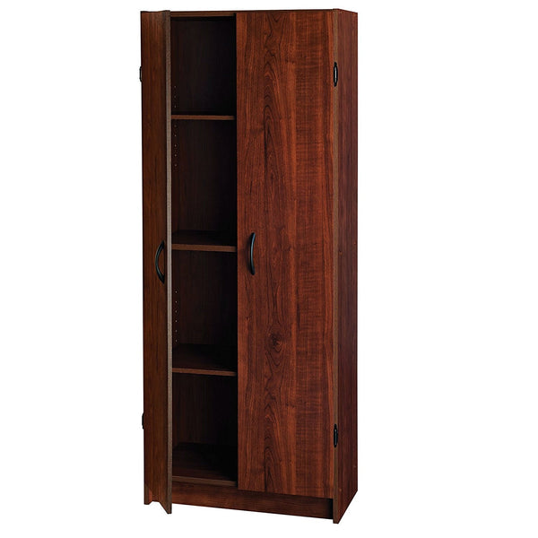 Wardrobe Cabinet with Shelves in Dark Cherry Wood Finish Bedroom Kitchen or Bathroom - Deals Kiosk