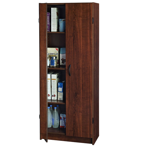 Wardrobe Cabinet with Shelves in Dark Cherry Wood Finish Bedroom Kitchen or Bathroom - Deals Kiosk