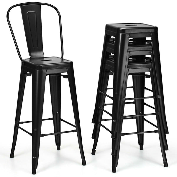 Set of 4 Black 30" Height High Back Metal Industrial Bar Stools - Deals Kiosk