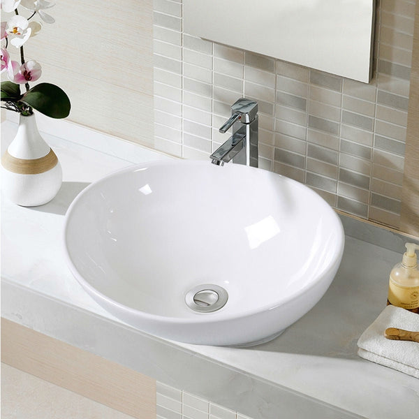 Contemporary Oval Basin Round Vessel Bathroom Sink in White - Deals Kiosk