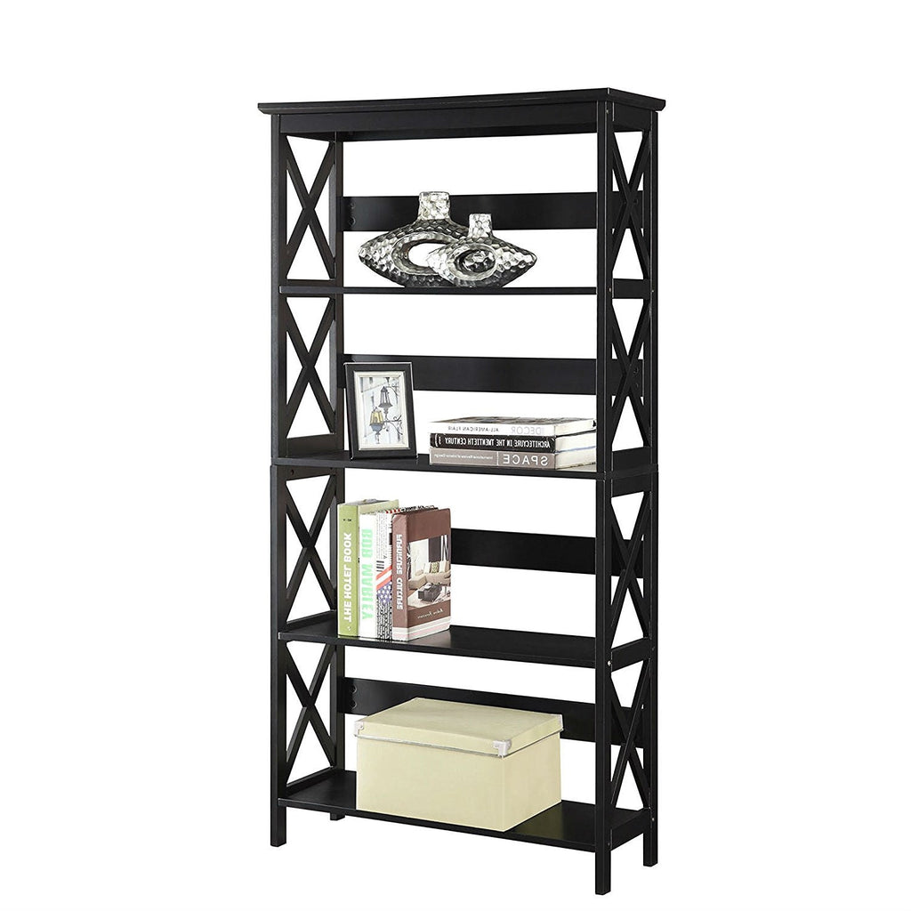 Glossy Black 5-Shelf Bookcase - Deals Kiosk