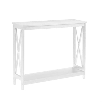 White Wood Console Sofa Table with Bottom Storage Shelf - Deals Kiosk