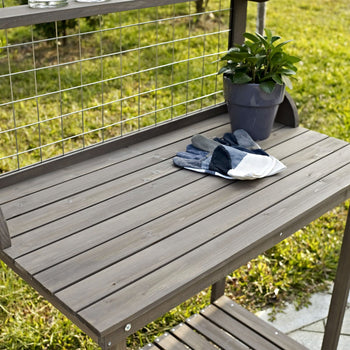 Durable Fir Wood Potting Bench Outdoor Garden Storage Table in Dark Brown - Deals Kiosk