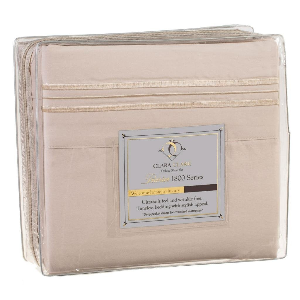 King size 4-Piece Sheet Set in Beige Cream Brushed Microfiber - Deals Kiosk