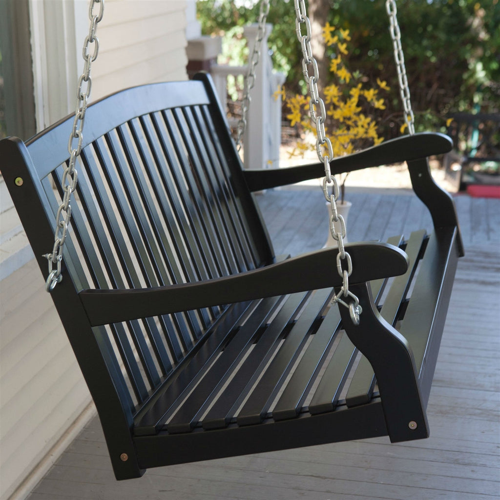 Black Wood 4-Ft Porch Swing with Sienna Red Cushion and Hardware - Deals Kiosk