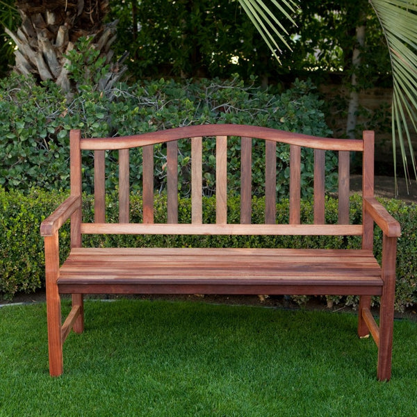 4-Ft Wood Garden Bench with Curved Arched Back and Armrests - Deals Kiosk