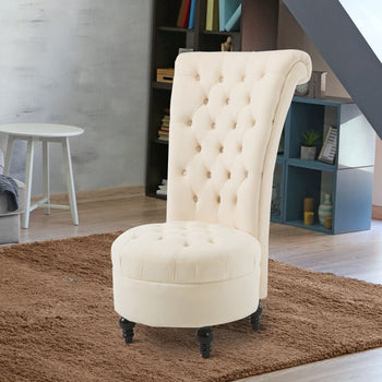 Cream Tufted High Back Plush Velvet Upholstered Accent Low Profile Chair - Deals Kiosk