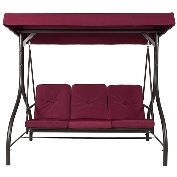 Burgundy Outdoor Patio Deck Porch Canopy Swing with Cushions