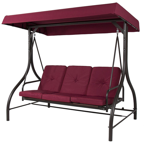 Burgundy Outdoor Patio Deck Porch Canopy Swing with Cushions - Deals Kiosk