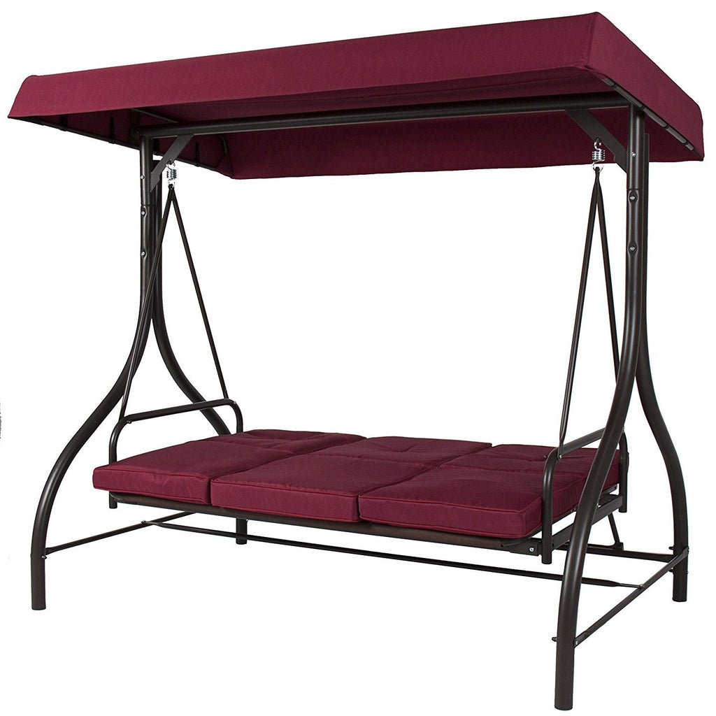 Burgundy Outdoor Patio Deck Porch Canopy Swing with Cushions - Deals Kiosk