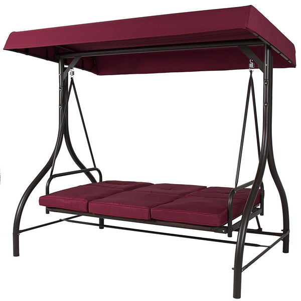 Burgundy Outdoor Patio Deck Porch Canopy Swing with Cushions - Deals Kiosk