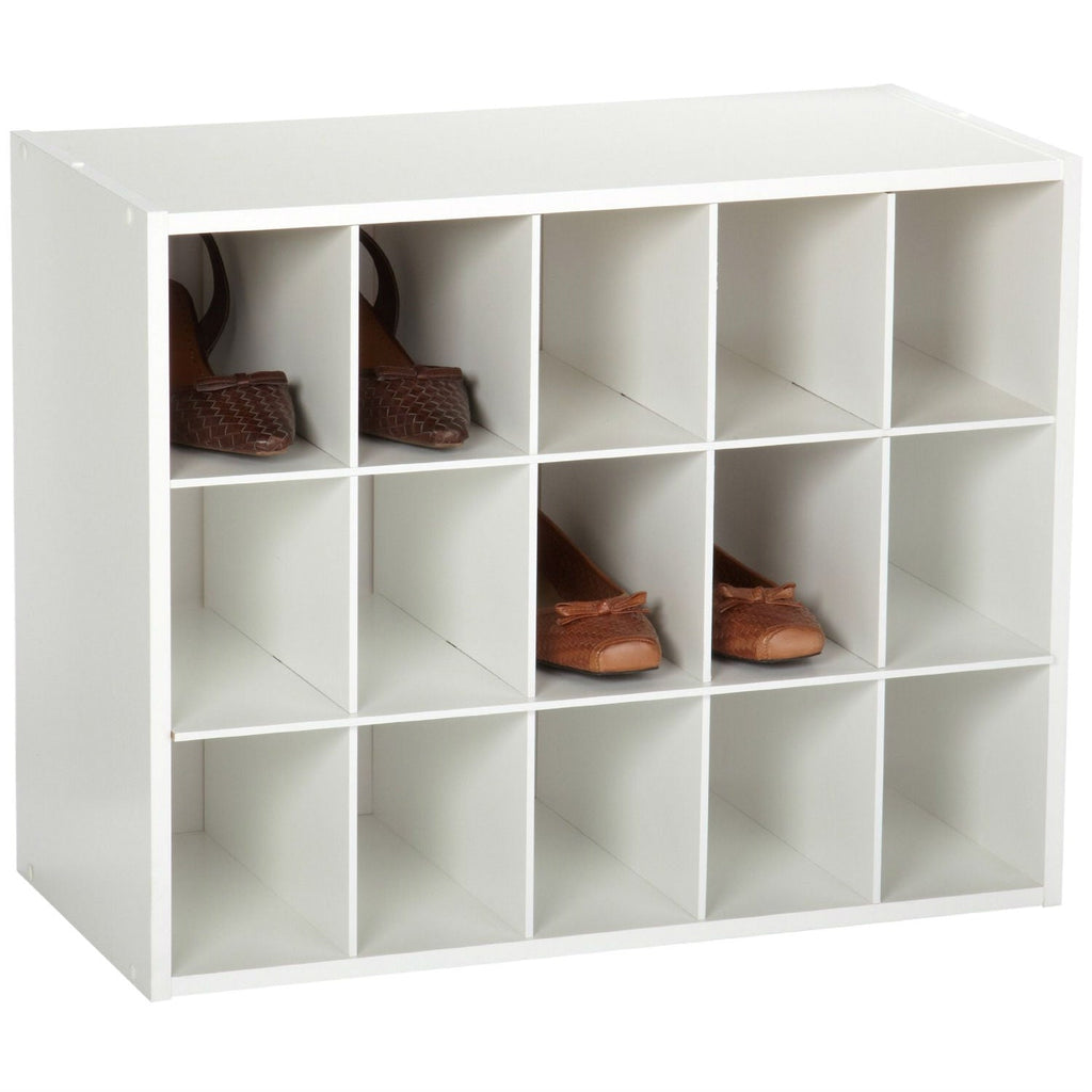 15-Cubby Stackable Shoe Rack Organizer Shelves in White Wood Finish - Deals Kiosk