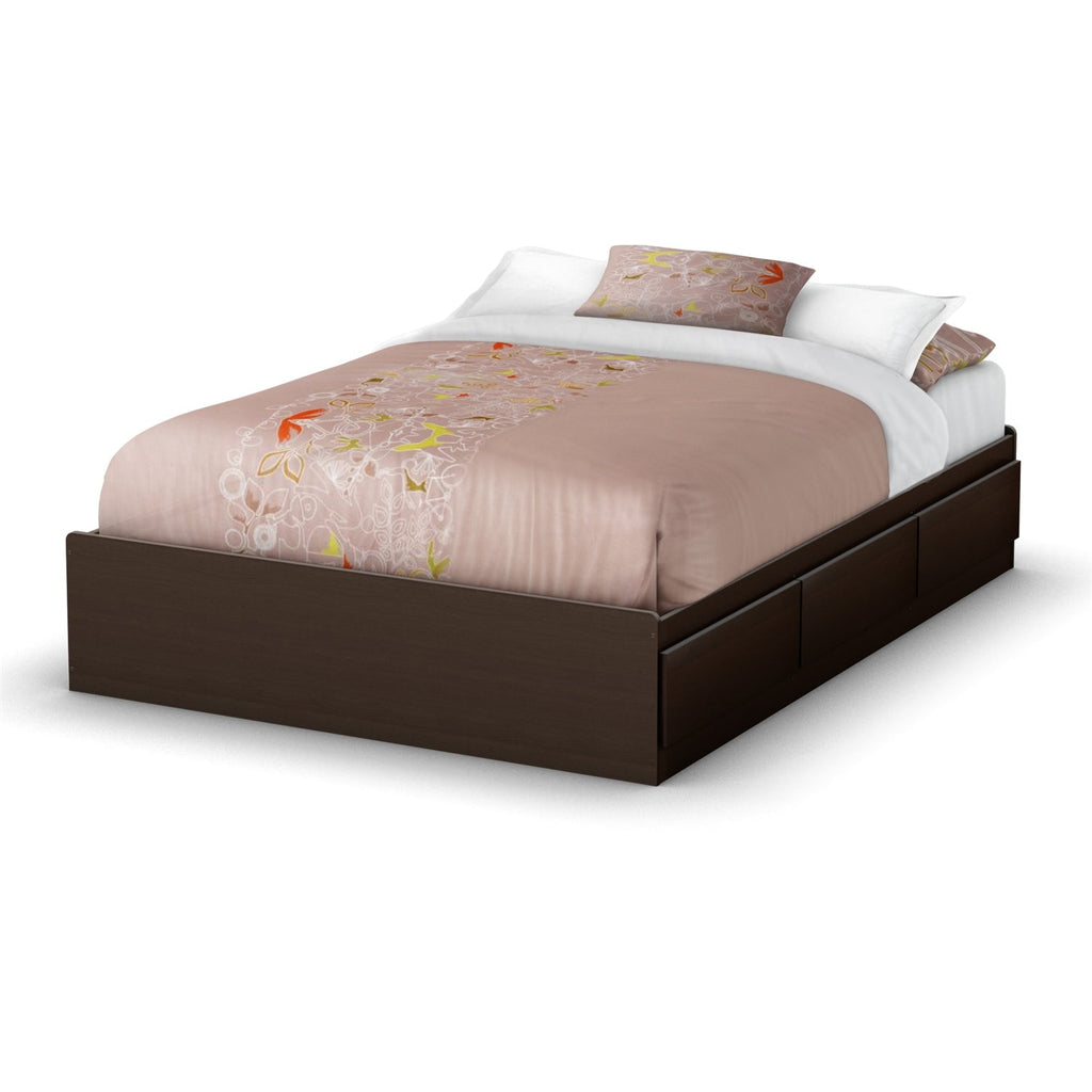 Full size Modern Storage Bed with 3 Drawers in Chocolate Finish - Deals Kiosk