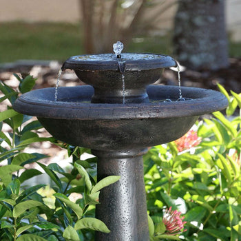 2-Tier Outdoor Solar Bird Bath Fountain in Oiled Bronze Finish Resin - Deals Kiosk