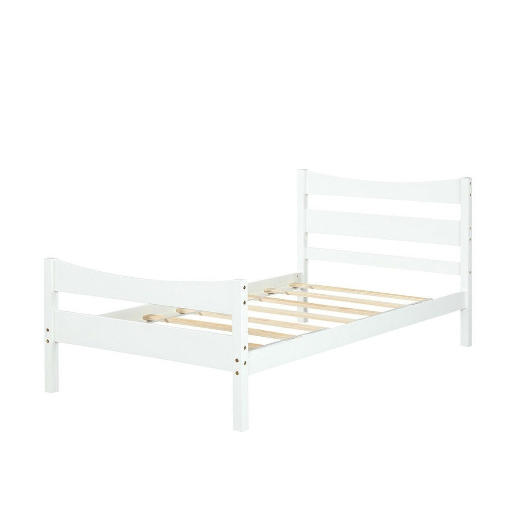 Twin size Farmhouse Style Pine Wood Platform Bed Frame in White - Deals Kiosk